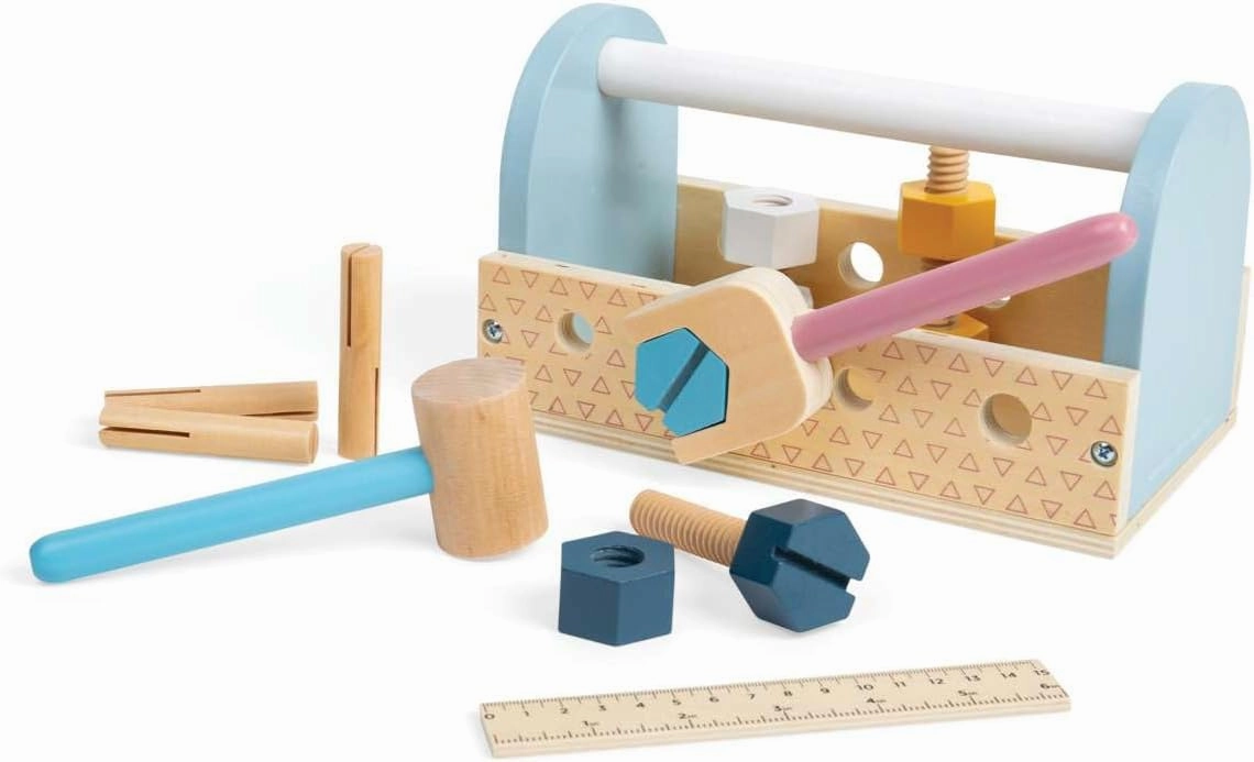 Bigjigs Toys FSC Certified My First Tool Box - 12pc Toddler Tool Set for 18  Months, Eco-Friendly Construction Toys, Sustainable Wooden Toy Tool Set