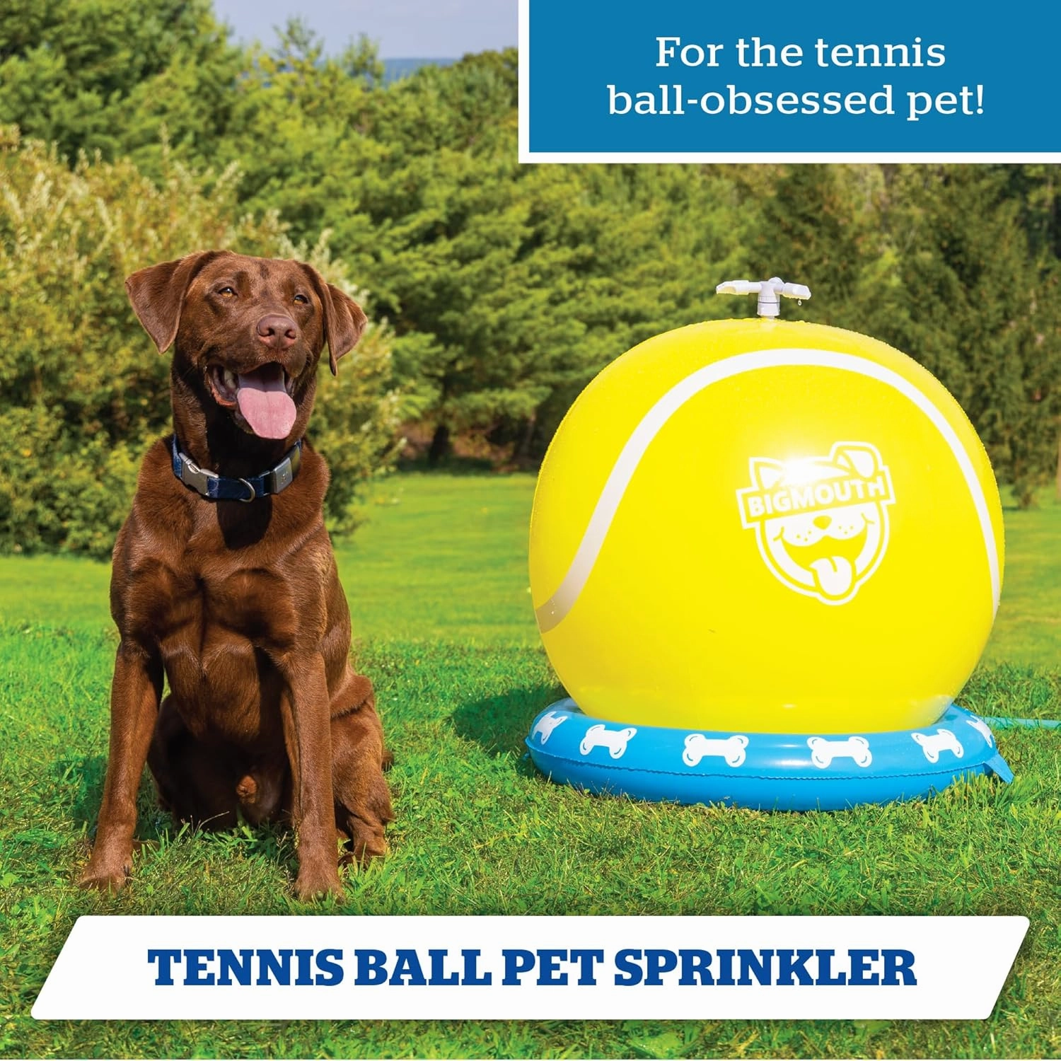 BigMouth Inc. Giant Inflatable Tennis Ball Water Sprinkler, Water Sprayer for The Backyard, Outdoor Summer Water Games for Dogs, Puppy Toy