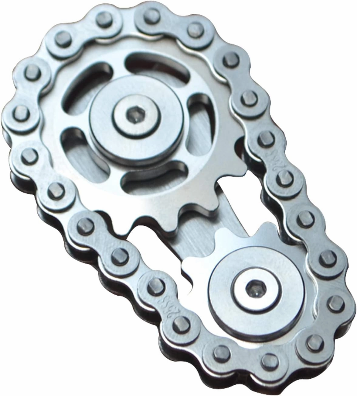 Bike Chain Gear Fidget Spinner, Stainless Steel Gears Linkage Sensory Sprocket Bike Chain EDC Fidget Toys for Anxiety Relieve ADHD Boredom Autism (Silver)