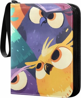 binding album card keepsake album with double sided removable sleeves for game, baseball cards collection Colorful Owls Cartoon