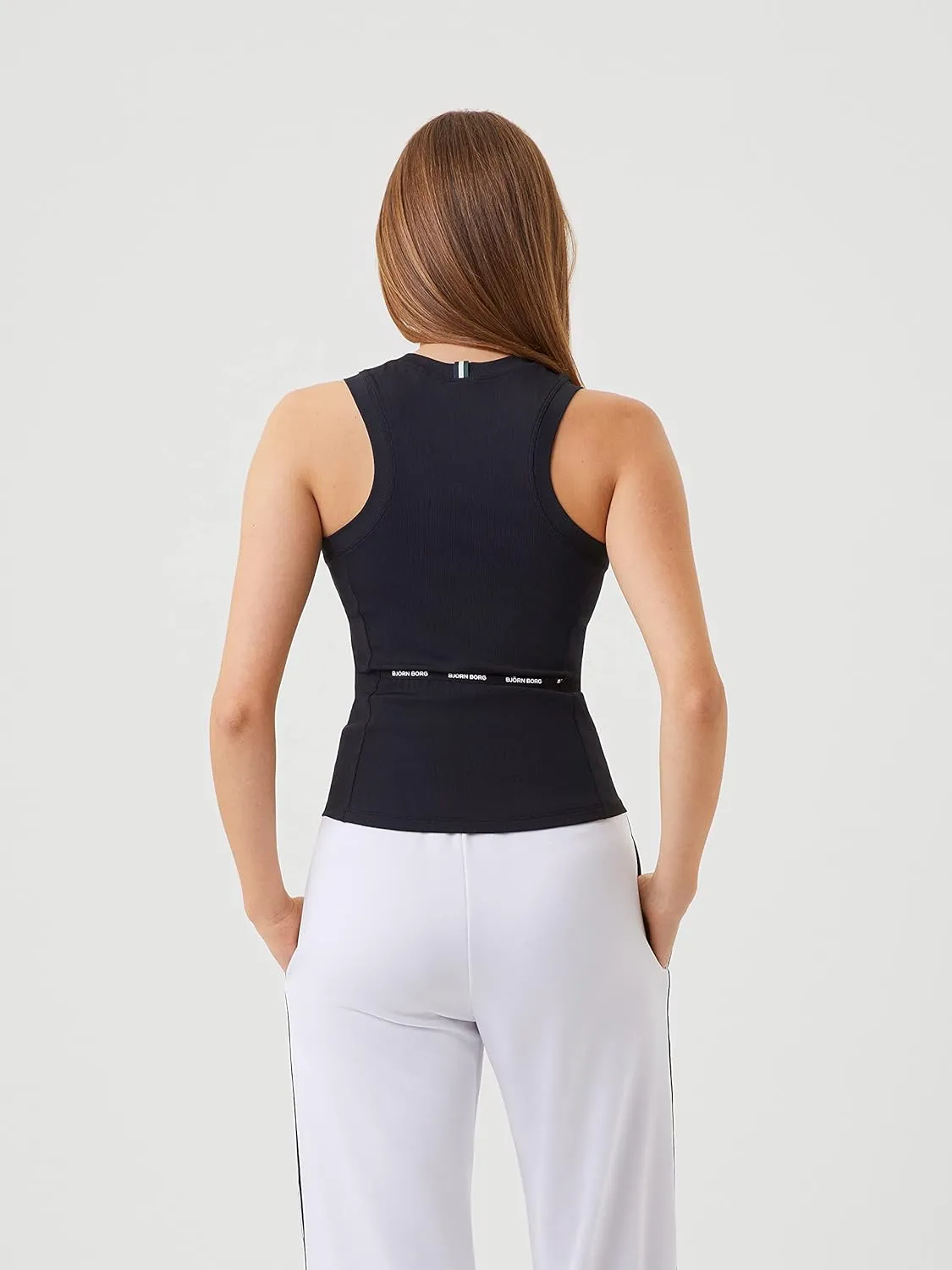 Bjorn Borg Ace Rib Tank Pocket, Black Racerback Tennis Top with Ball Pocket