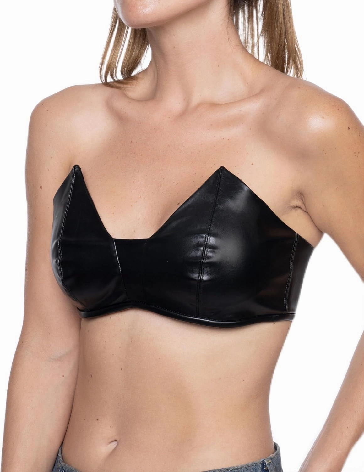 Black Corset Faux PU Leather Bustier Bra Tops, for Women, Sexy Lingerie Push Up Bra, Rave Outfit
