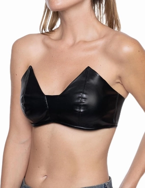 Black Corset Faux PU Leather Bustier Bra Tops, for Women, Sexy Lingerie Push Up Bra, Rave Outfit