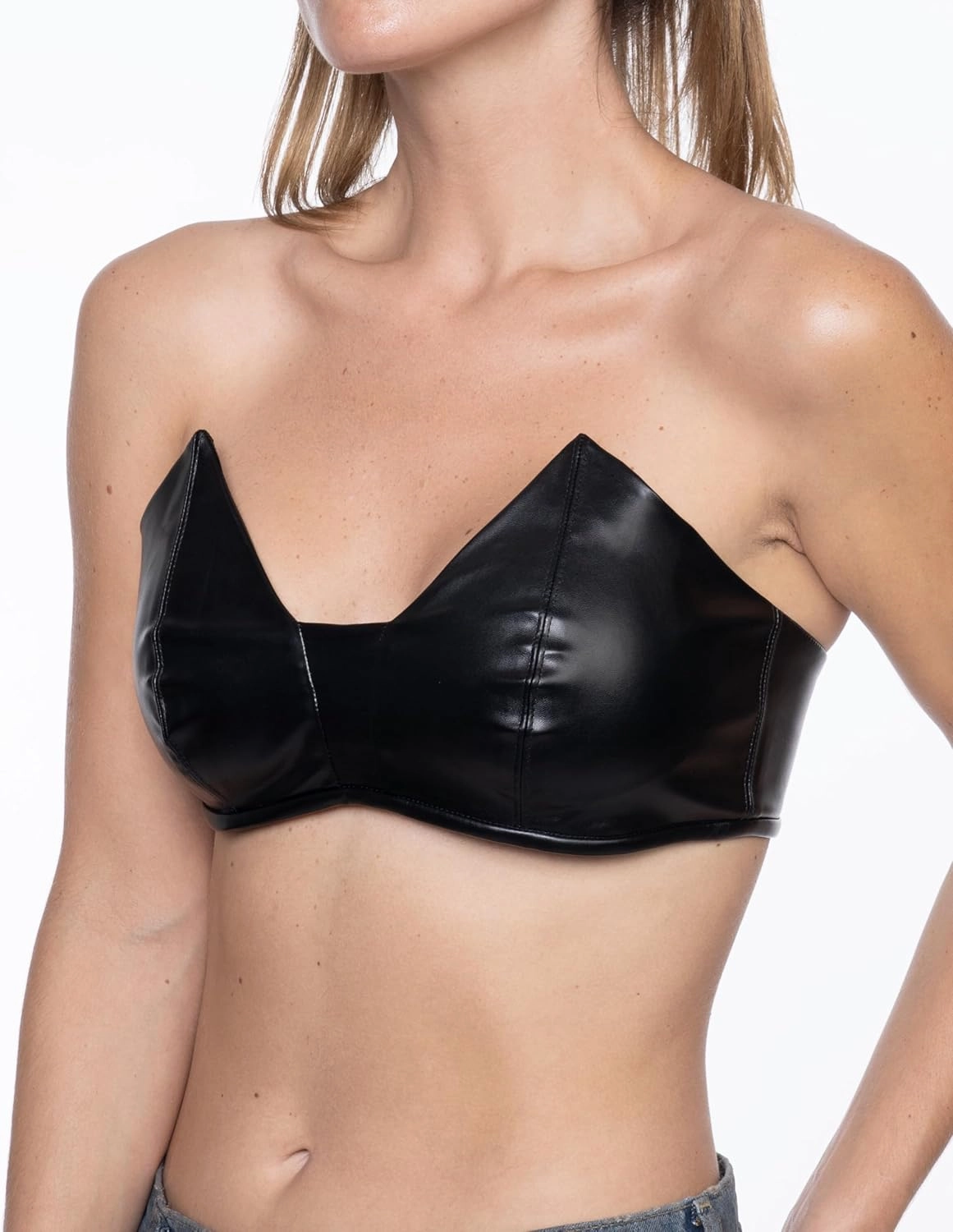 Black Corset Faux PU Leather Bustier Bra Tops, for Women, Sexy Lingerie Push Up Bra, Rave Outfit