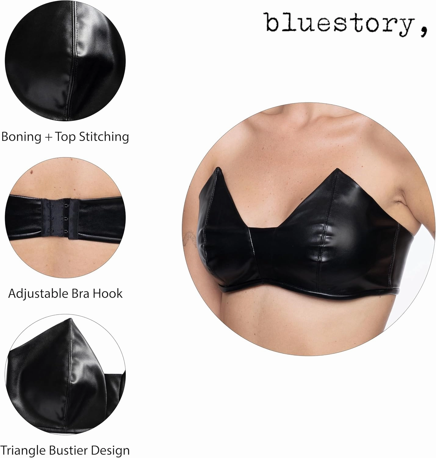 Black Corset Faux PU Leather Bustier Bra Tops, for Women, Sexy Lingerie Push Up Bra, Rave Outfit