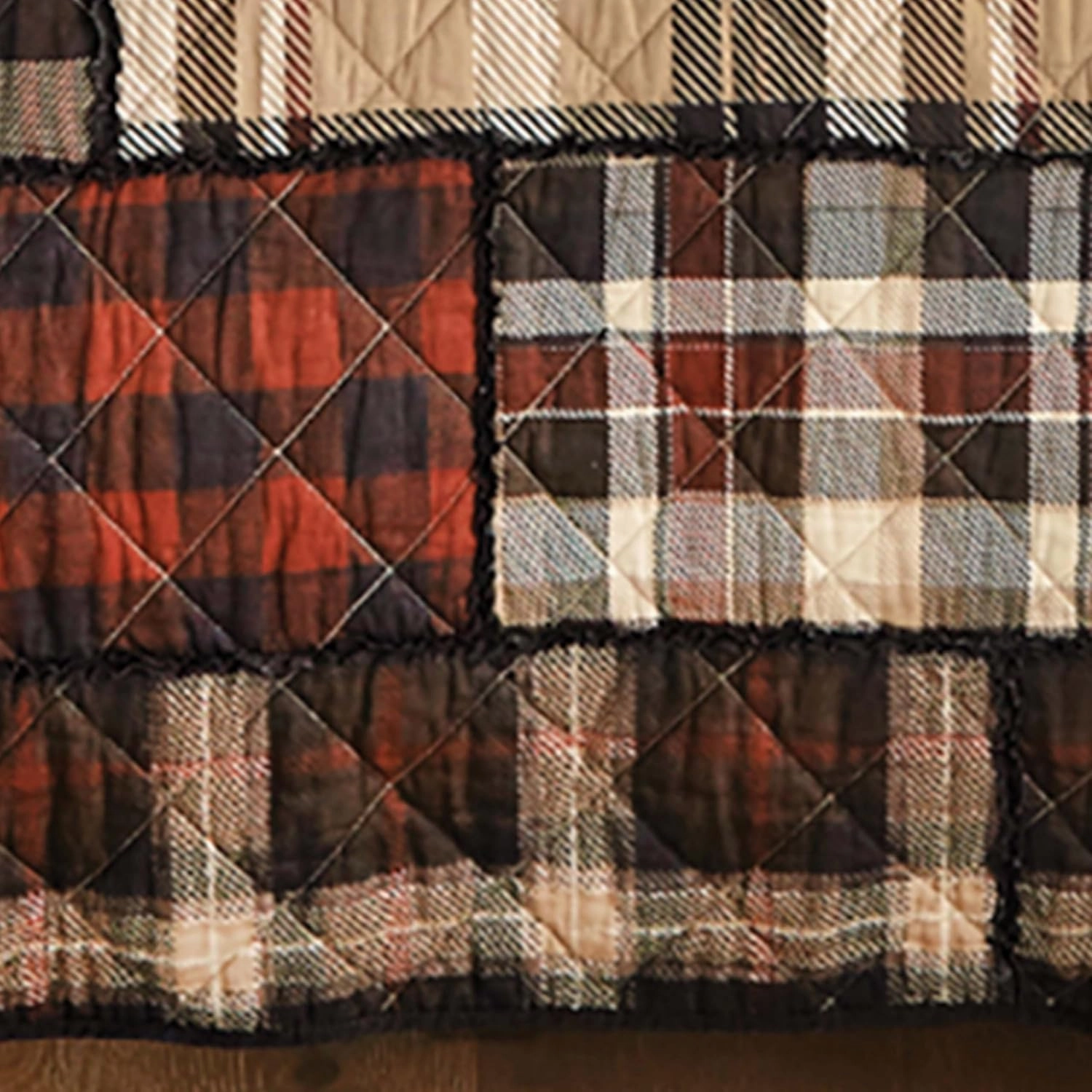 Black Forest Décor Mountain Lodge Plaid Quilt Bed Set - Queen, Rustic Cabin Plaid Bedding - 90" x 90"