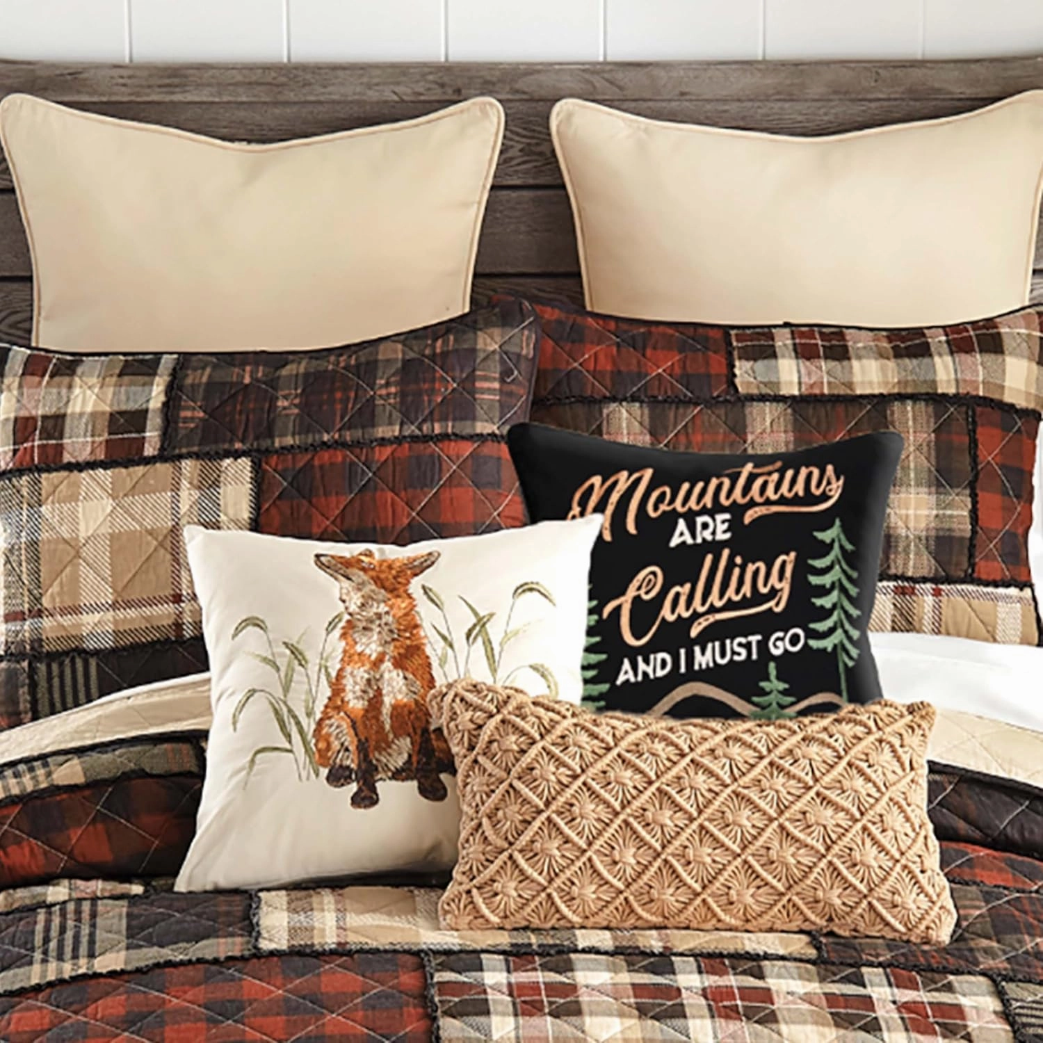 Black Forest Décor Mountain Lodge Plaid Quilt Bed Set - Queen, Rustic Cabin Plaid Bedding - 90" x 90"