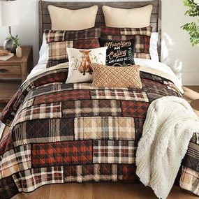 Black Forest Décor Mountain Lodge Plaid Quilt Bed Set - Queen, Rustic Cabin Plaid Bedding - 90" x 90"