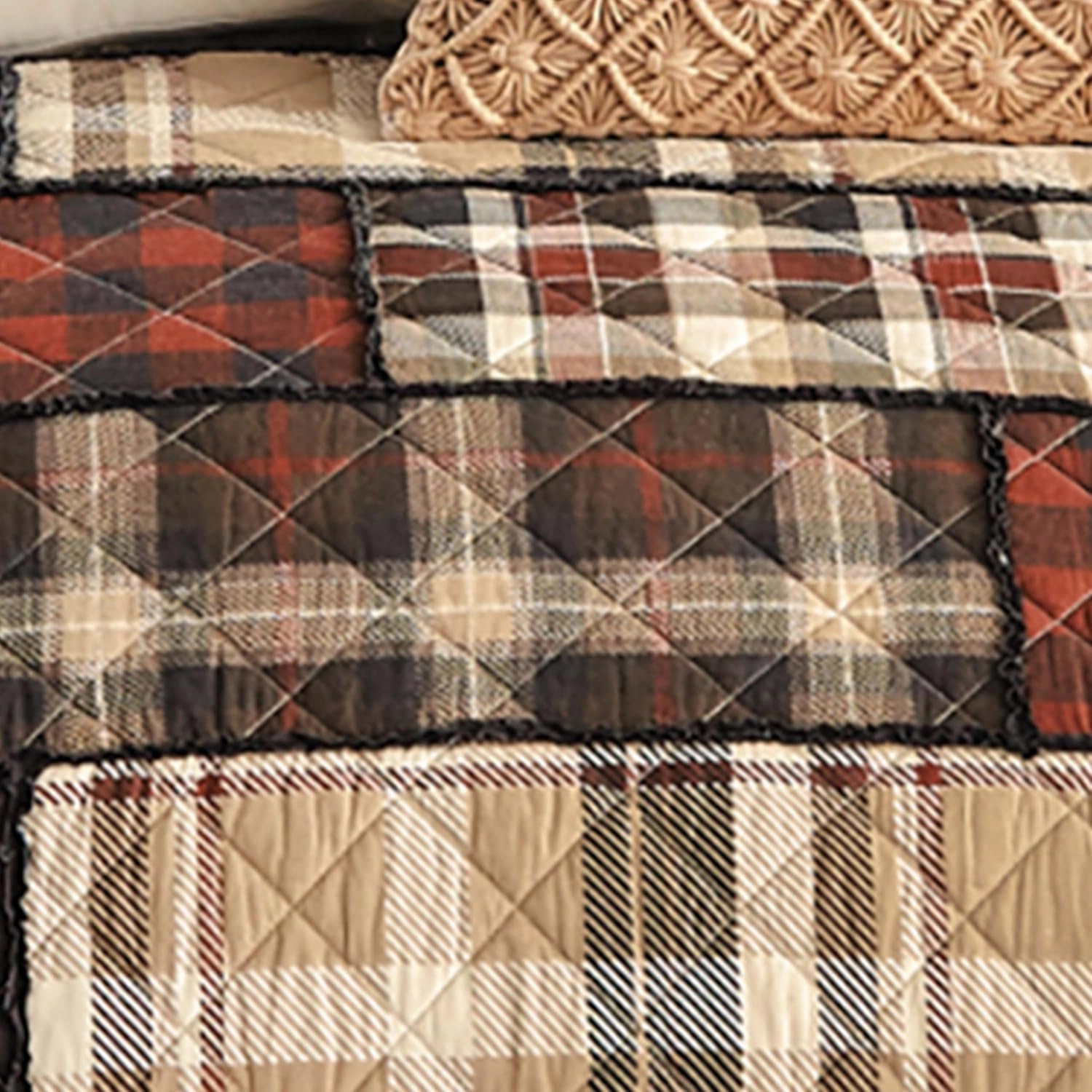 Black Forest Décor Mountain Lodge Plaid Quilt Bed Set - Queen, Rustic Cabin Plaid Bedding - 90" x 90"