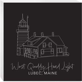 Black West Quoddy Head Light, Joyride Home Decor, Wood Block Sign, 10"x10" Freestanding, Shelf or Wall Displayed, Artist Designed Home Décor.