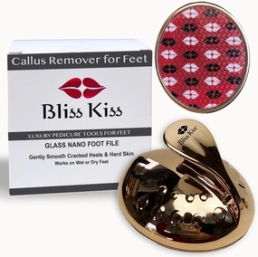 Bliss Kiss Callus Remover for Feet Nano Glass Pumice Stone for Feet, Hard Skin Foot File w/Easy Grip-No Slip Handle, Heel Scraper for Cracked Heels, Pedicure Tools for Feet, Foot Scraper