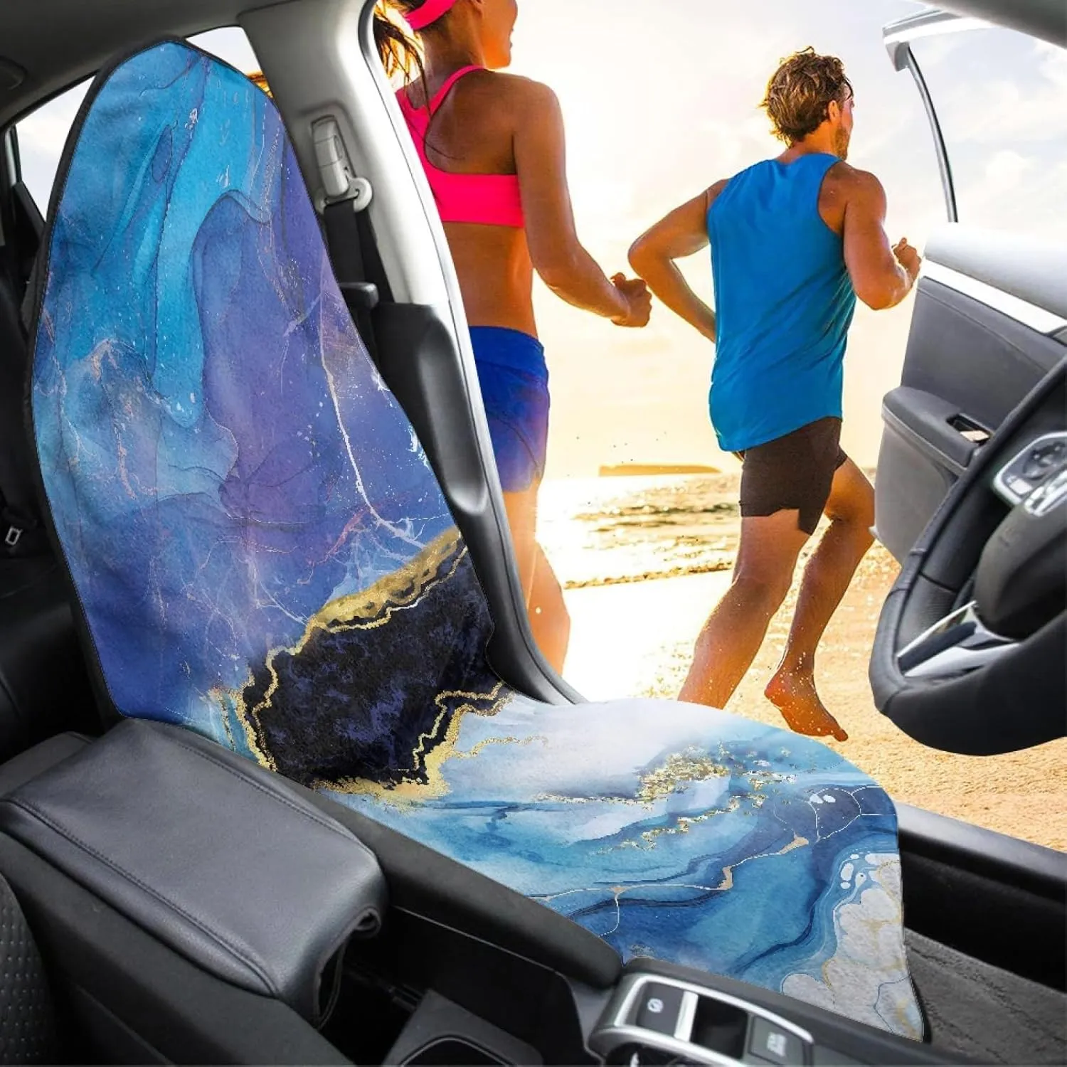 Blue Marble Car Sweat Towel Seat Cover Soft Quick Dry Cooling Bucket Towel Seat Covers Non-Slip Auto Front Seats Protector for Surfing Yoga Gym Workout