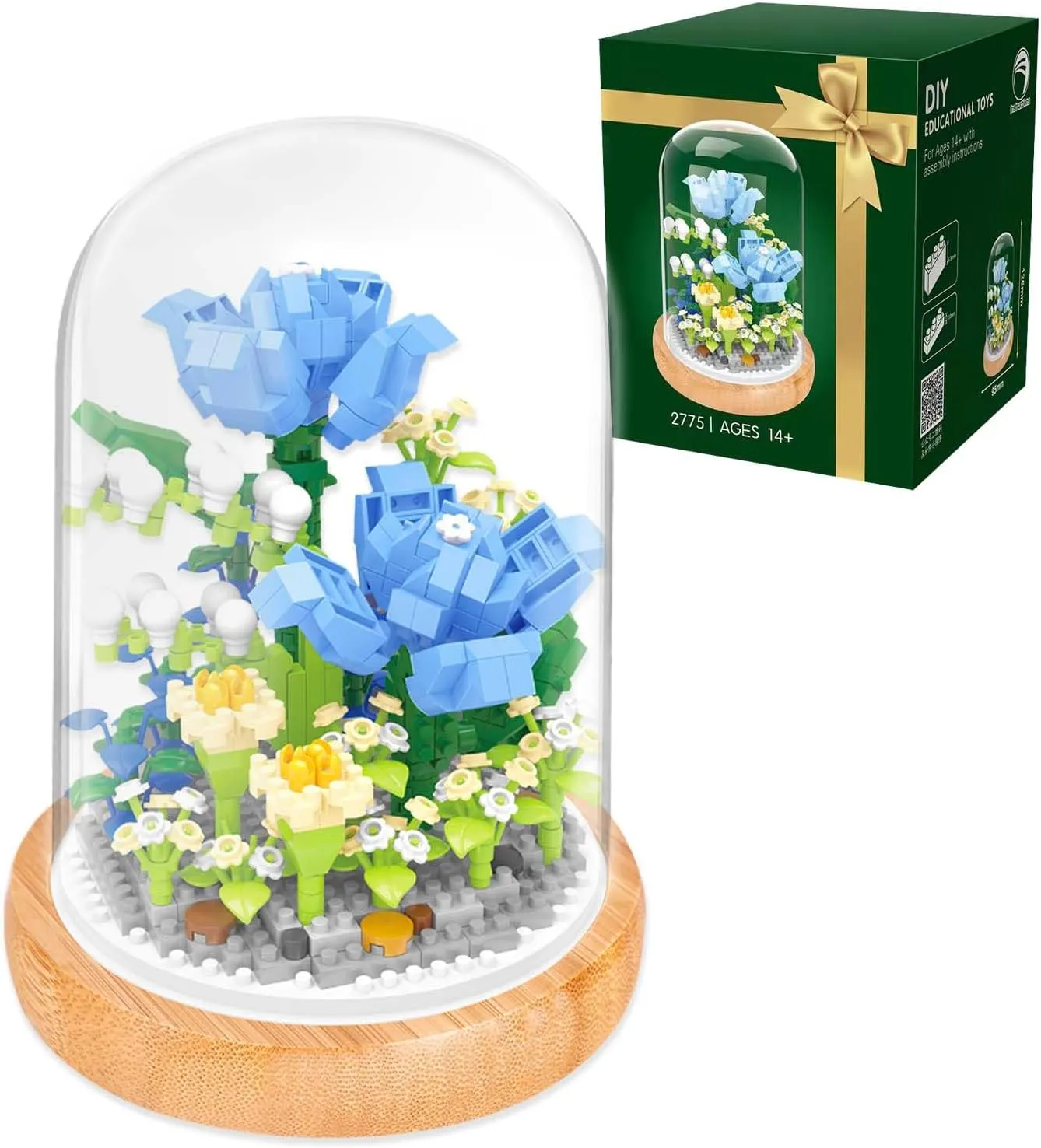 Blue Roses Flower Bouquet Building Set, 543PCS Mini Bricks Botanical Collection Building Blocks with Display Case, Artificial Plants and Flowers for Adults, Birthday Gift for Her