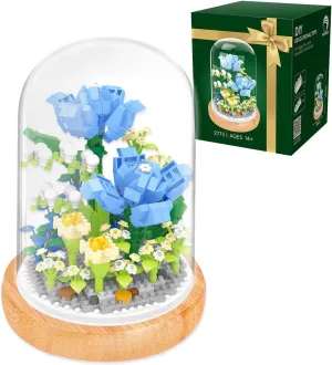 Blue Roses Flower Bouquet Building Set, 543PCS Mini Bricks Botanical Collection Building Blocks with Display Case, Artificial Plants and Flowers for Adults, Birthday Gift for Her