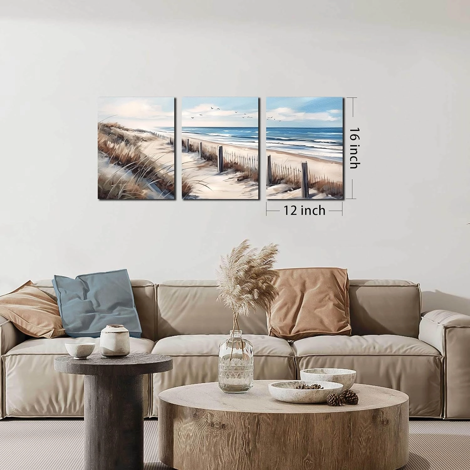 Blue Beach Canvas Wall Art for Living Room Bedroom Bathroom Nature Landscape Pictures Modern Wall Artwork 3 Pieces Coastal Wall Art Framed Canvas Prints 12x16 Inch