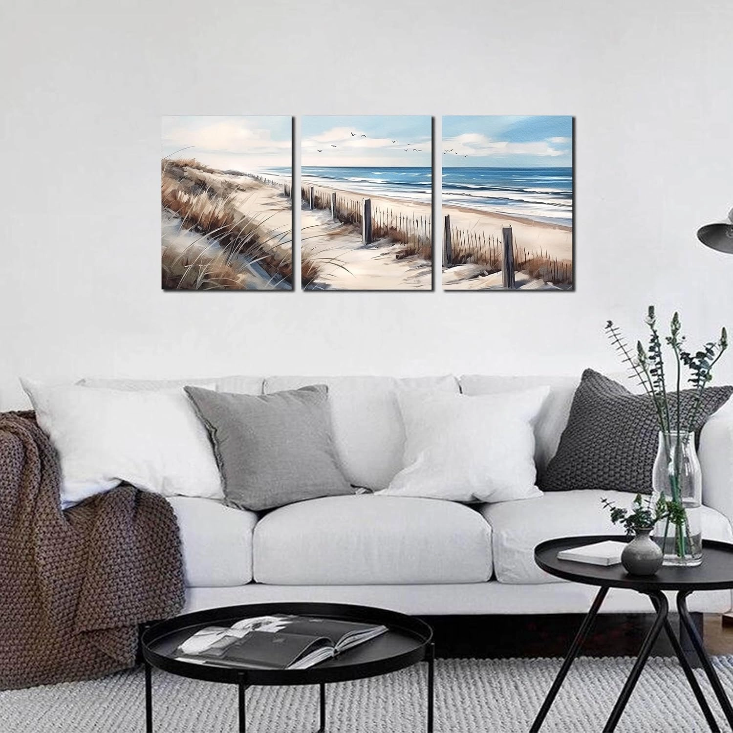 Blue Beach Canvas Wall Art for Living Room Bedroom Bathroom Nature Landscape Pictures Modern Wall Artwork 3 Pieces Coastal Wall Art Framed Canvas Prints 12x16 Inch