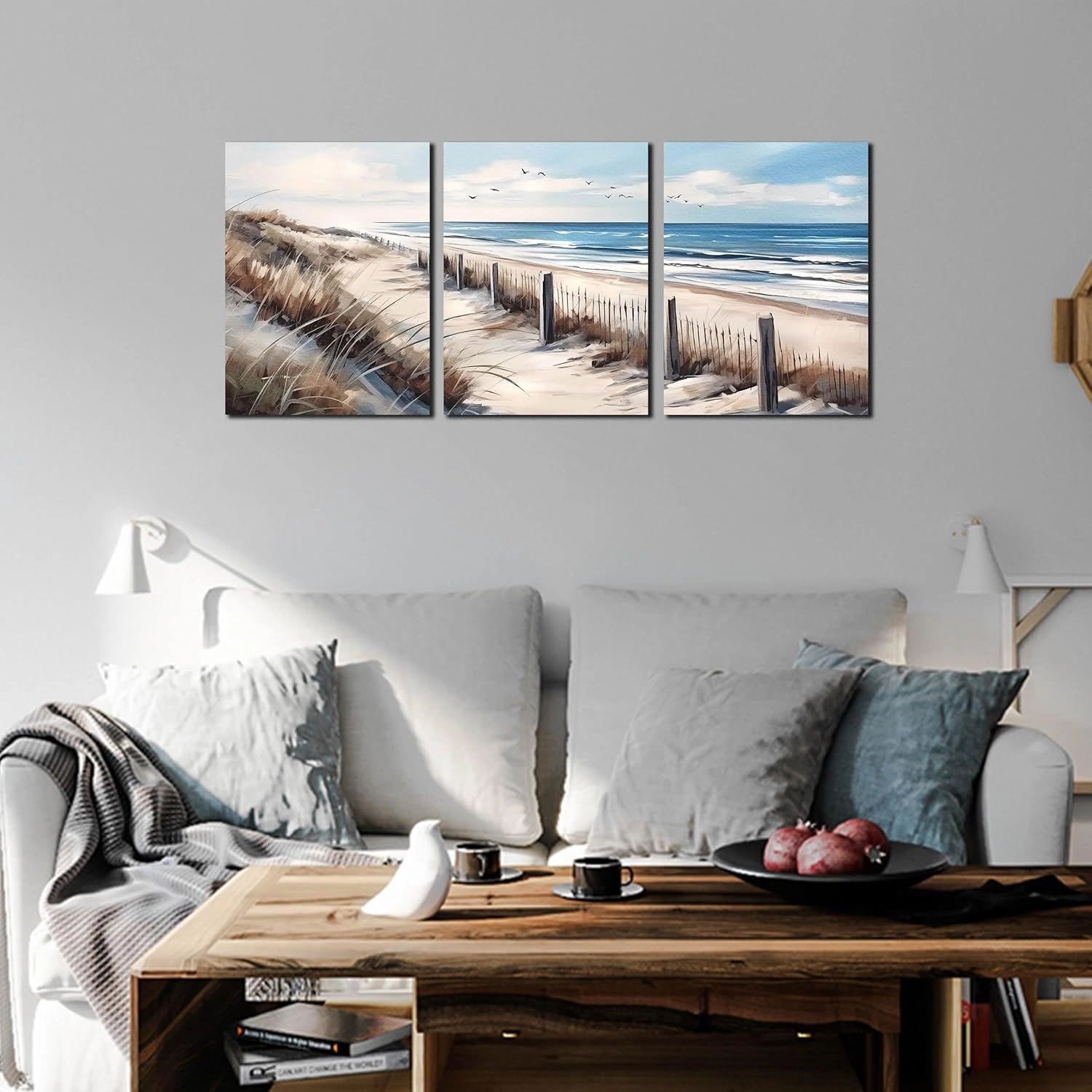 Blue Beach Canvas Wall Art for Living Room Bedroom Bathroom Nature Landscape Pictures Modern Wall Artwork 3 Pieces Coastal Wall Art Framed Canvas Prints 12x16 Inch