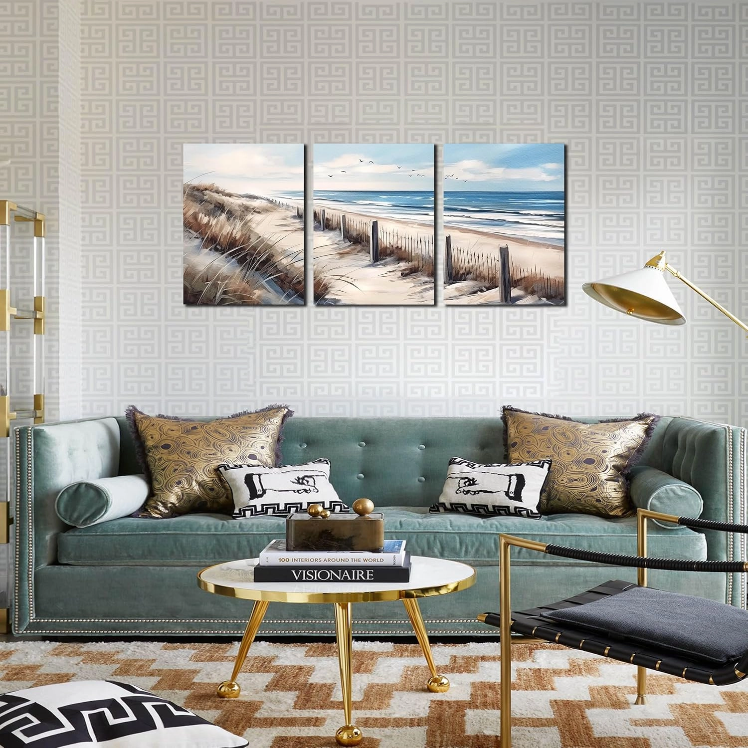 Blue Beach Canvas Wall Art for Living Room Bedroom Bathroom Nature Landscape Pictures Modern Wall Artwork 3 Pieces Coastal Wall Art Framed Canvas Prints 12x16 Inch