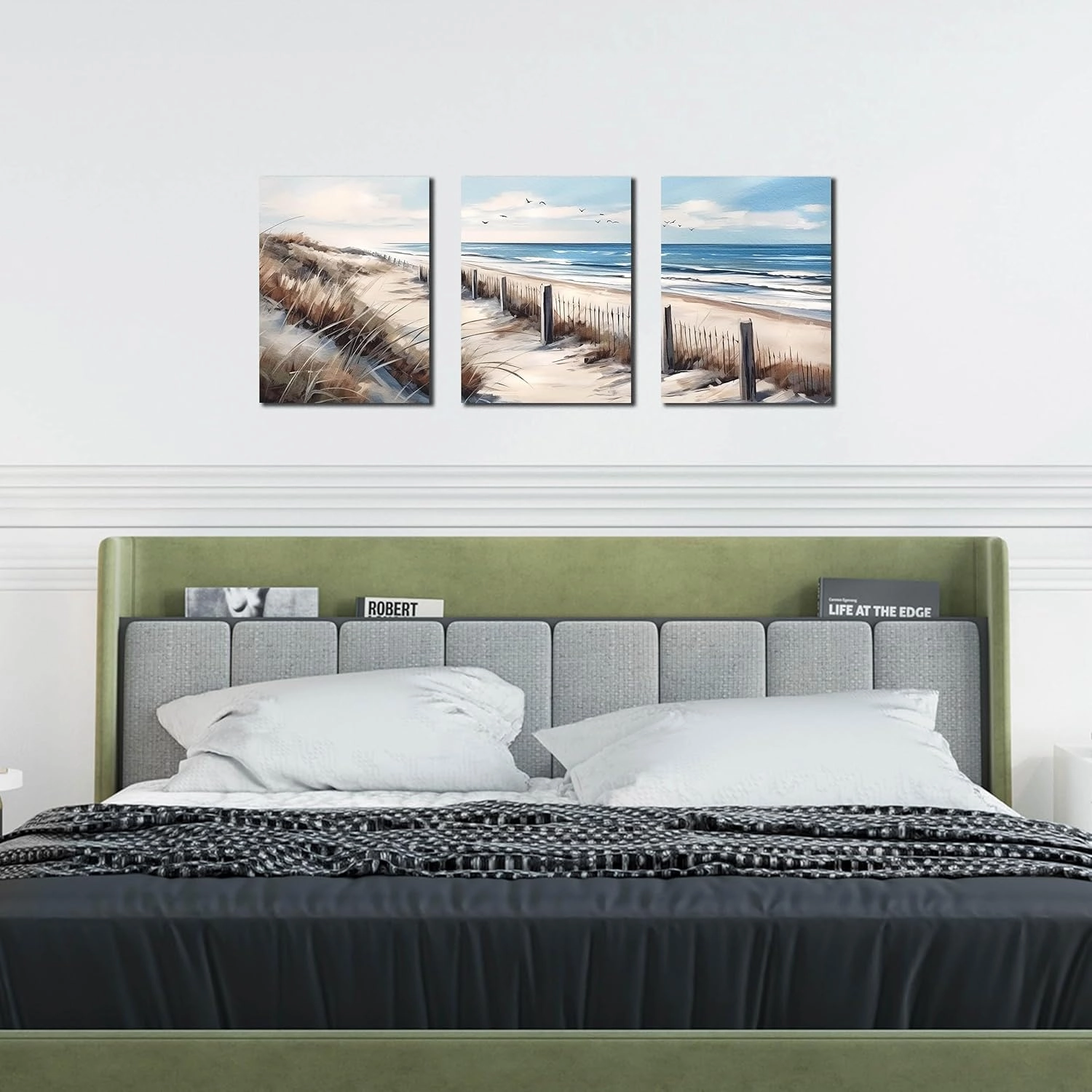 Blue Beach Canvas Wall Art for Living Room Bedroom Bathroom Nature Landscape Pictures Modern Wall Artwork 3 Pieces Coastal Wall Art Framed Canvas Prints 12x16 Inch