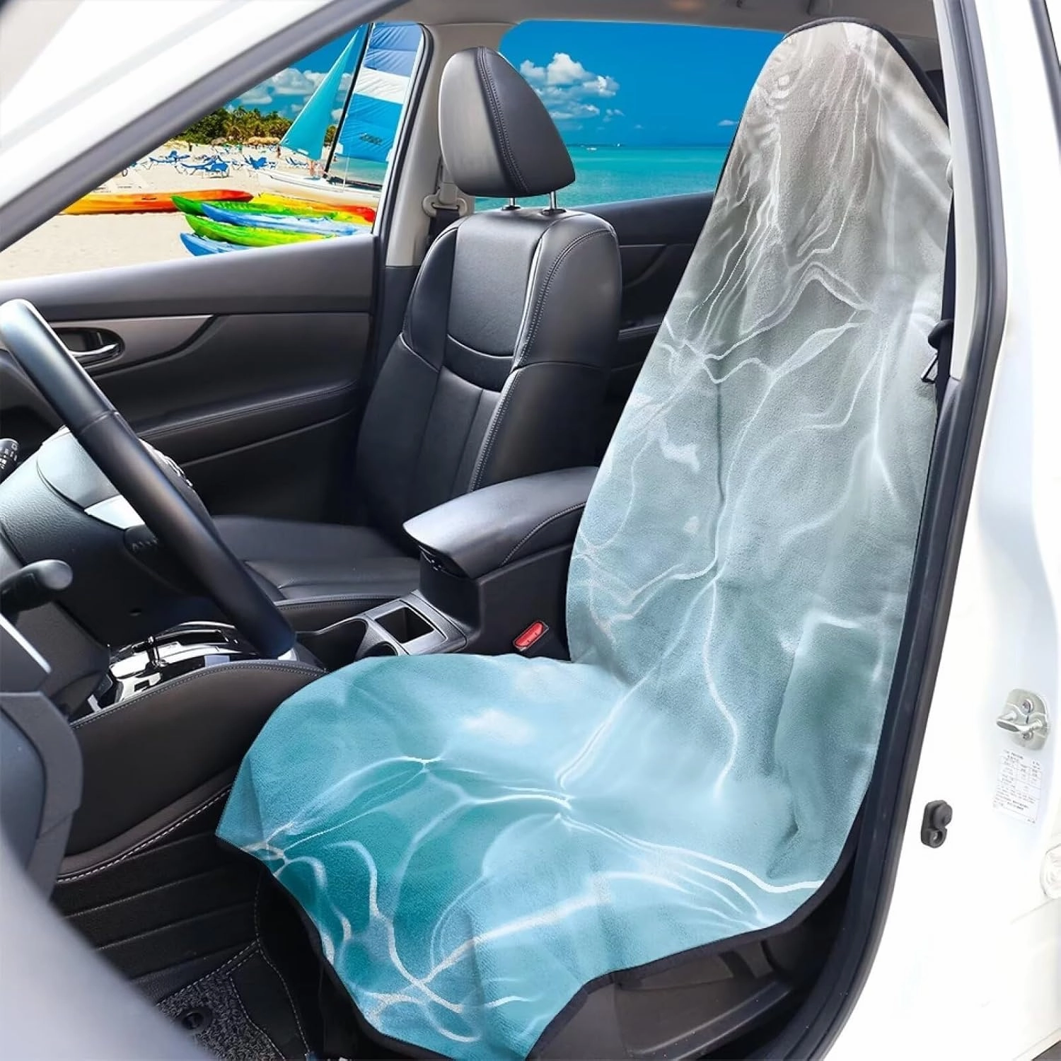 Blue Ocean Car Seat Towel Cover Waterproof, Water Wave Beach Towel Car Seat Cover Washable Sweat Towel Breathable Anti-Slip Athletic Towel Auto Seat Cover Accessories