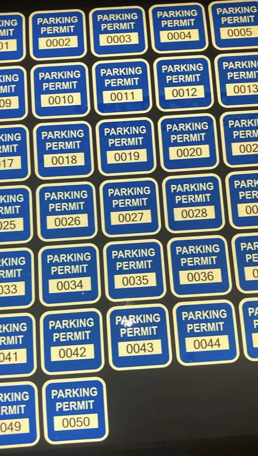 Blue Reflective 1.5" x 1.5" Small Rear View Mirror Parking Permit Window Stickers Decals (Multiple Number Sets Available) (0001 to 0050)