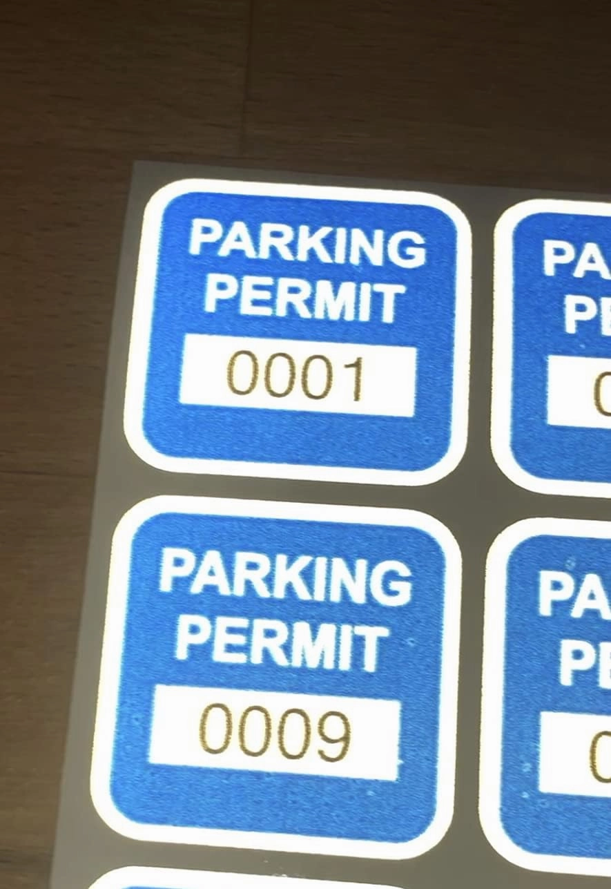 Blue Reflective 1.5" x 1.5" Small Rear View Mirror Parking Permit Window Stickers Decals (Multiple Number Sets Available) (0001 to 0050)