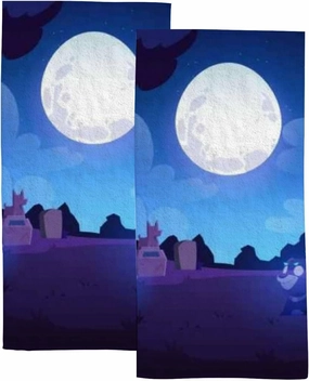 Blue Vintage Animal Graveyard Tombstones Microfiber Towel 2 Hand Towels for Bathroom 15" x 30" Absorbent Soft for Hand, Face, Kitchen, Hotel, Spa, Gym, Beach, Swim, Pool.
