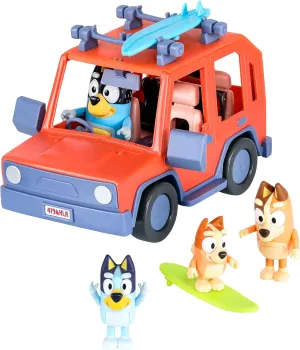 Bluey Heeler 4WD Family Toddler Toy Car with 4 Figures, Surfboards and Sticker Sheet, Pretend Play, Toys for Kids Ages 3 , Amazon Exclusive