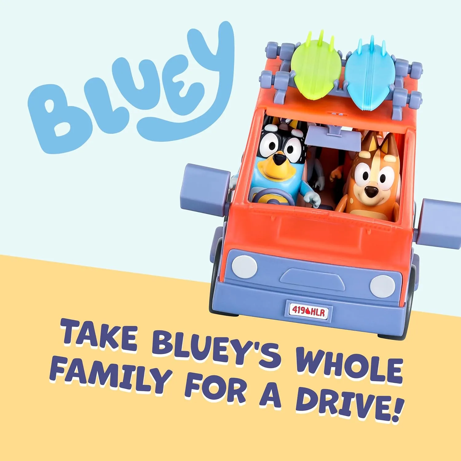 Bluey Heeler 4WD Family Toddler Toy Car with 4 Figures, Surfboards and Sticker Sheet, Pretend Play, Toys for Kids Ages 3 , Amazon Exclusive