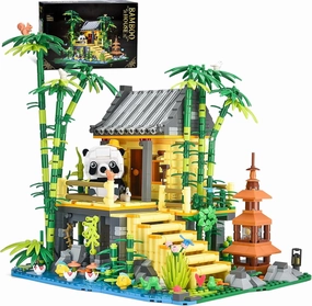 BNG Panda Bamboo House Building Set for Adults, Tree House Collection Display Toys with LED Light, Creative Animals Architecture Builing Blocks, Gift for Adult Boys Girls Kids 8-14 (1443 pcs)