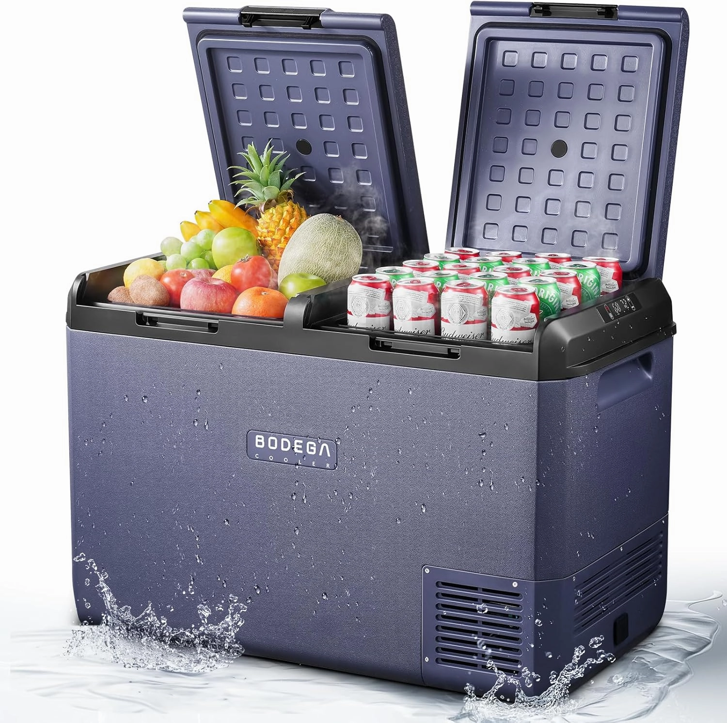 BODEGACOOLER 12 Volt Car Refrigerator, 79QT(75L) IPX4 Waterproof Electric Cooler, RV Car Fridge Dual Zone APP Control with 12/24V DC 110-240V AC, -4℉~68℉, Portable Freezer for Truck RV Camping, Travel