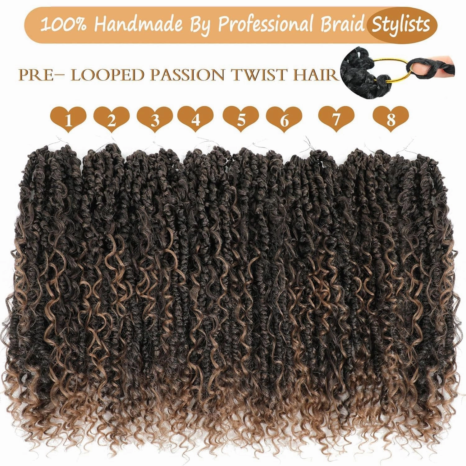 Boho Passion Twist Crochet Hair Passion Twist Hair Pre Looped Goddess Crochet Twists Bohemian Crochet Braids With Curly Ends Boho Braids Crochet Hair For Women (14 Inch (Pack of 8), 1B/27)