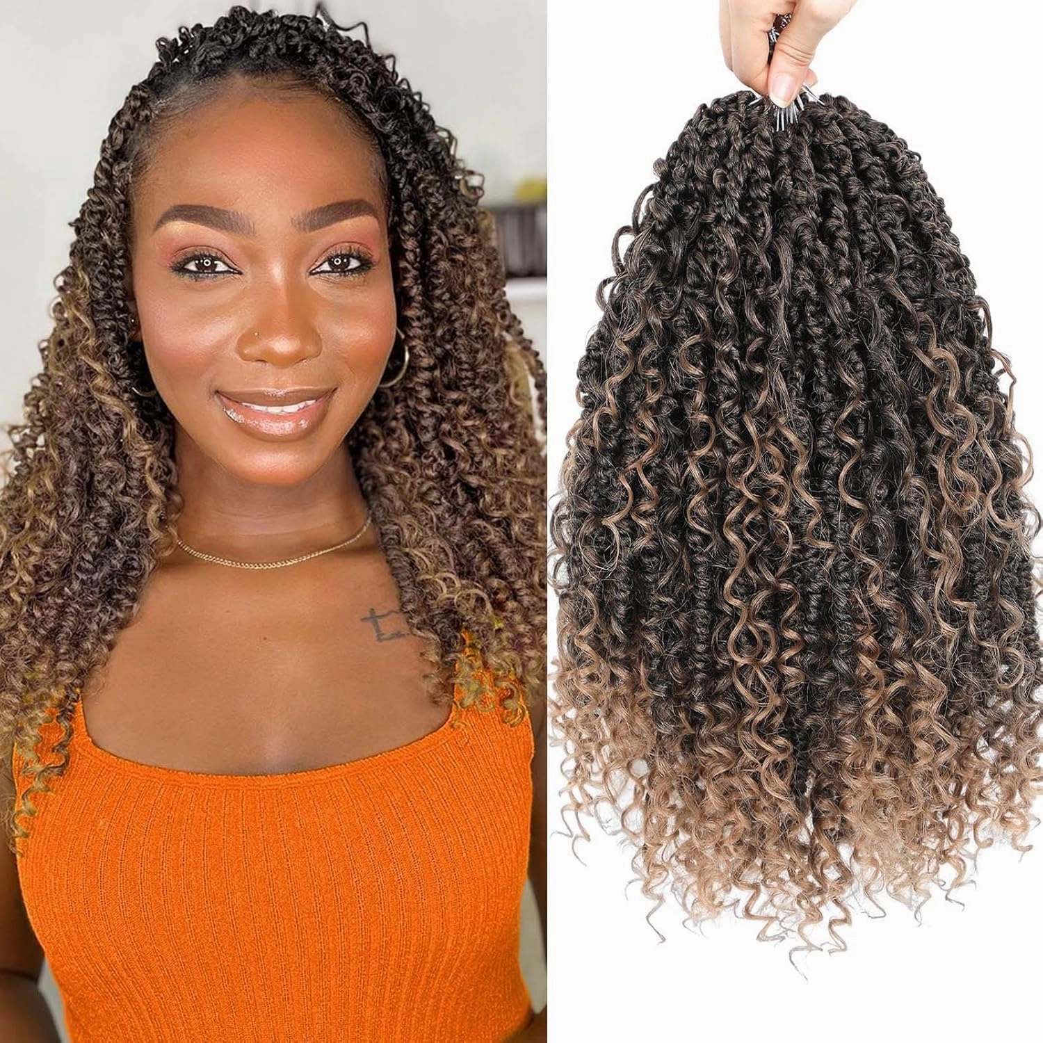 Boho Passion Twist Crochet Hair Passion Twist Hair Pre Looped Goddess Crochet Twists Bohemian Crochet Braids With Curly Ends Boho Braids Crochet Hair For Women (14 Inch (Pack of 8), 1B/27)