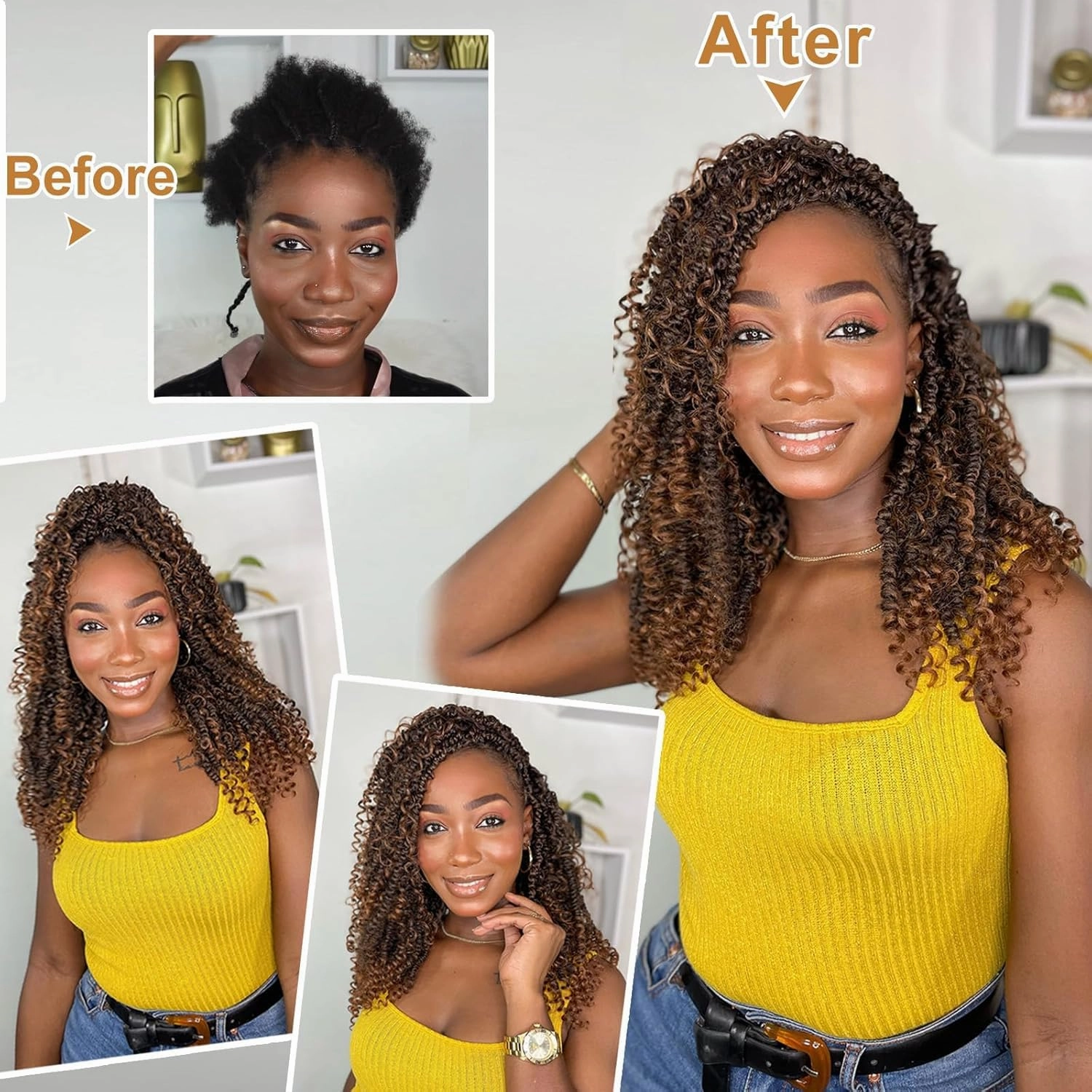 Boho Passion Twist Crochet Hair Passion Twist Hair Pre Looped Goddess Crochet Twists Bohemian Crochet Braids With Curly Ends Boho Braids Crochet Hair For Women (14 Inch (Pack of 8), 1B/27)
