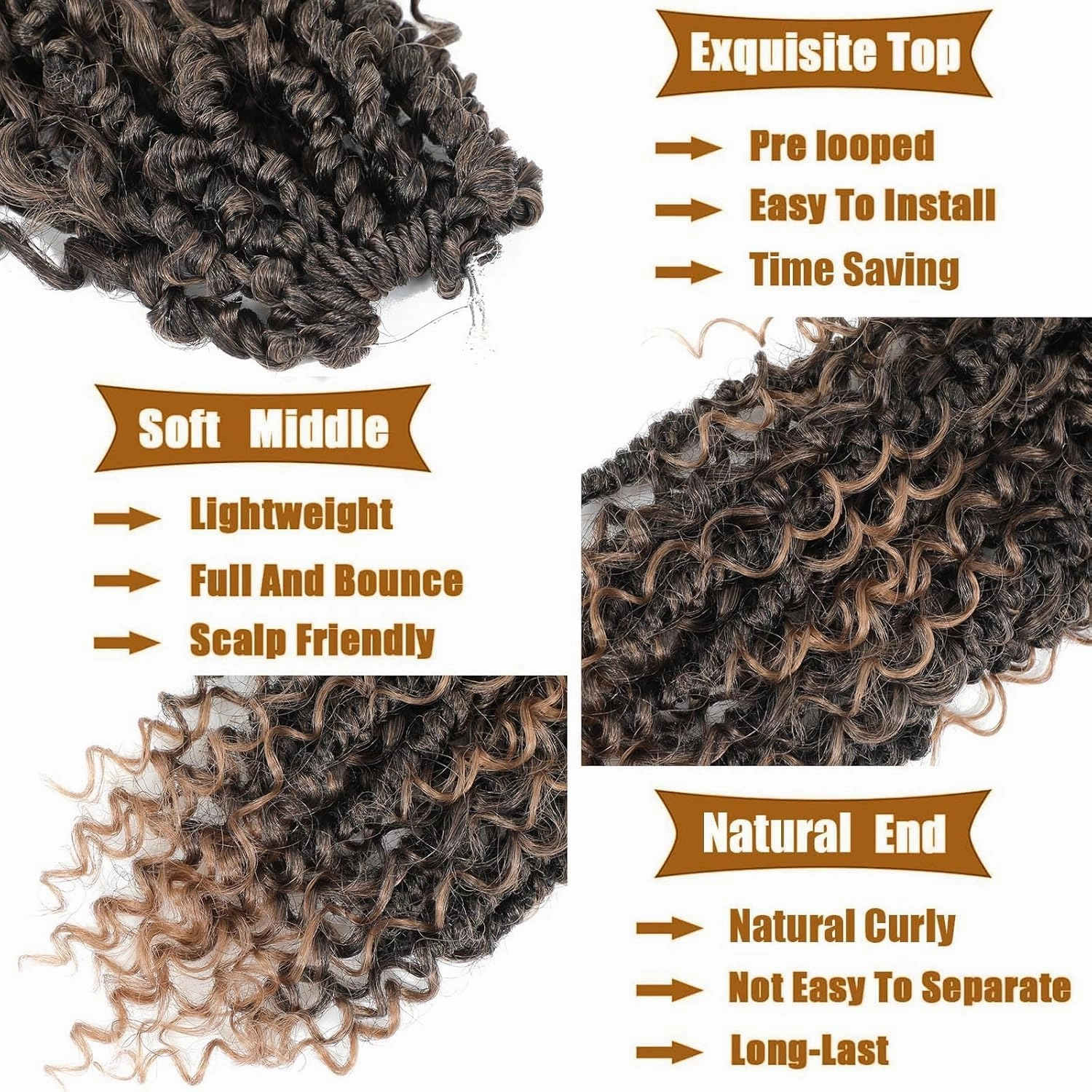 Boho Passion Twist Crochet Hair Passion Twist Hair Pre Looped Goddess Crochet Twists Bohemian Crochet Braids With Curly Ends Boho Braids Crochet Hair For Women (14 Inch (Pack of 8), 1B/27)