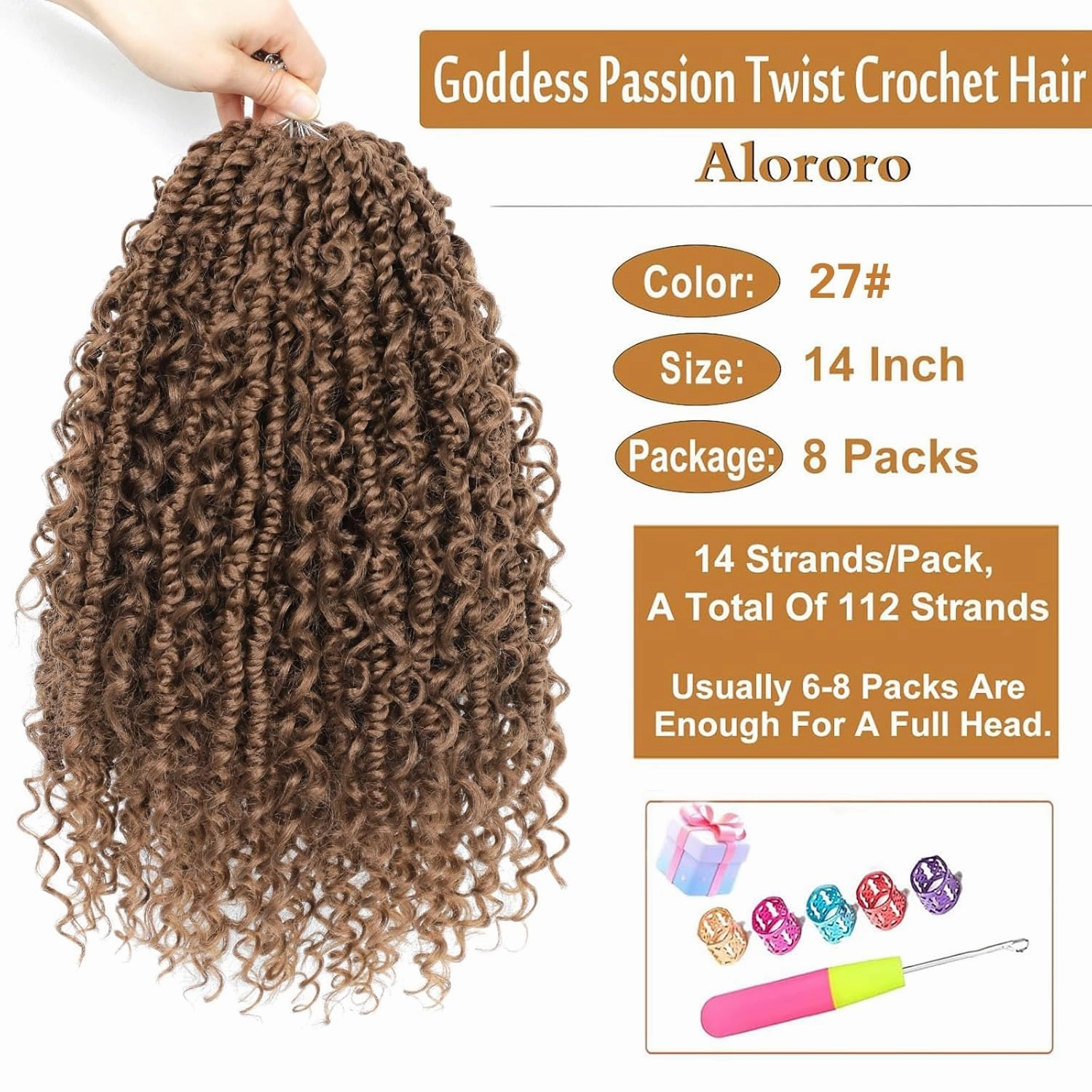 Boho Passion Twist Crochet Hair Passion Twist Hair Pre Looped Goddess Crochet Twists Bohemian Crochet Braids With Curly Ends Boho Braids Crochet Hair For Women (14 Inch (Pack of 8), 27#)