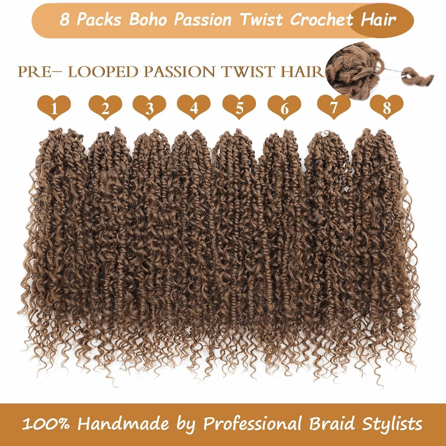 Boho Passion Twist Crochet Hair Passion Twist Hair Pre Looped Goddess Crochet Twists Bohemian Crochet Braids With Curly Ends Boho Braids Crochet Hair For Women (14 Inch (Pack of 8), 27#)