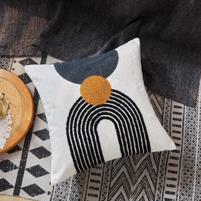 Boho Stylish Accent Throw Pillow Covers 18x18 Tribe Modern Round Arched Geometric Decorative Abstract Pillowcase for Bed Couch Living Room,1 PC,Tan and Black