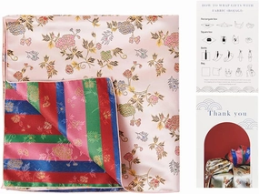 Bojagi - Wrapping Cloth/Reversible (Flower patten X stripe) gift wrapping, wine bottle wrapping 21"X21" (L/Pink)