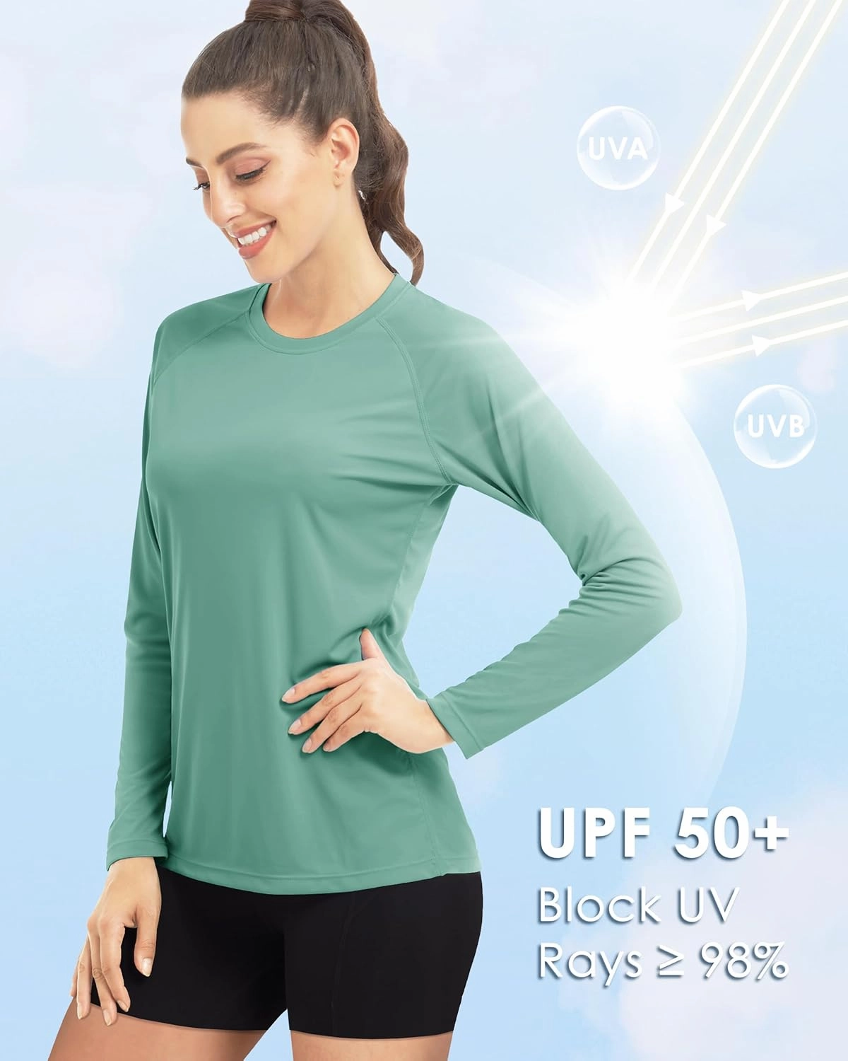 Boladeci Women's Sun Shirts UPF 50  UV Protection Rash Guard Long Sleeve Swim Shirts Quick Dry Lightweight Workout Tops