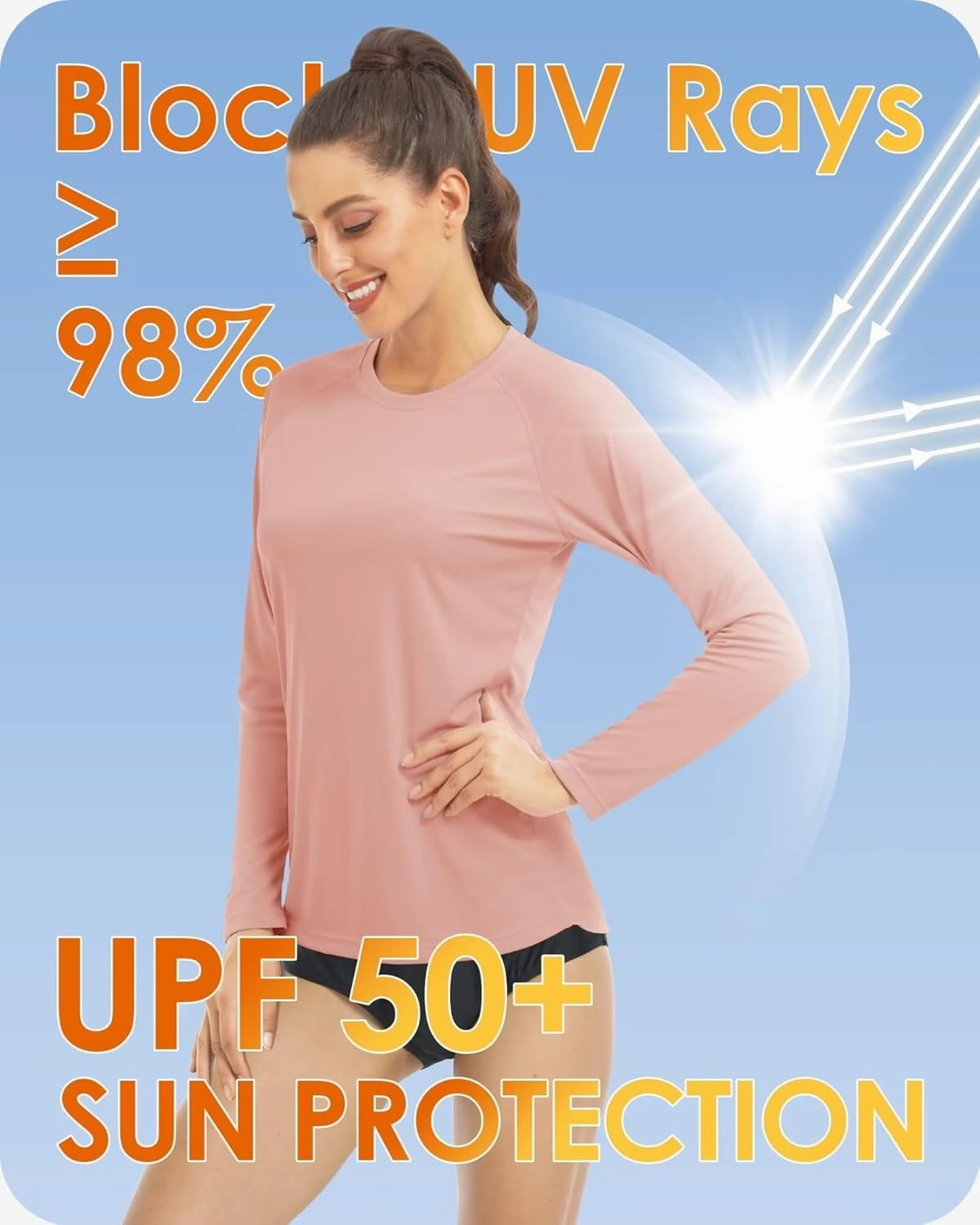 Boladeci Women's Sun Shirts UPF 50  UV Protection Rash Guard Long Sleeve Swim Shirts Quick Dry Lightweight Workout Tops