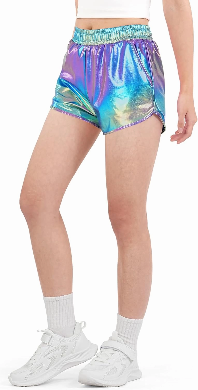 BOOPH Girls Metallic Shorts Kids Sparkly Dance Outfits Shiny Hot Pants Athletic Shorts for Girls