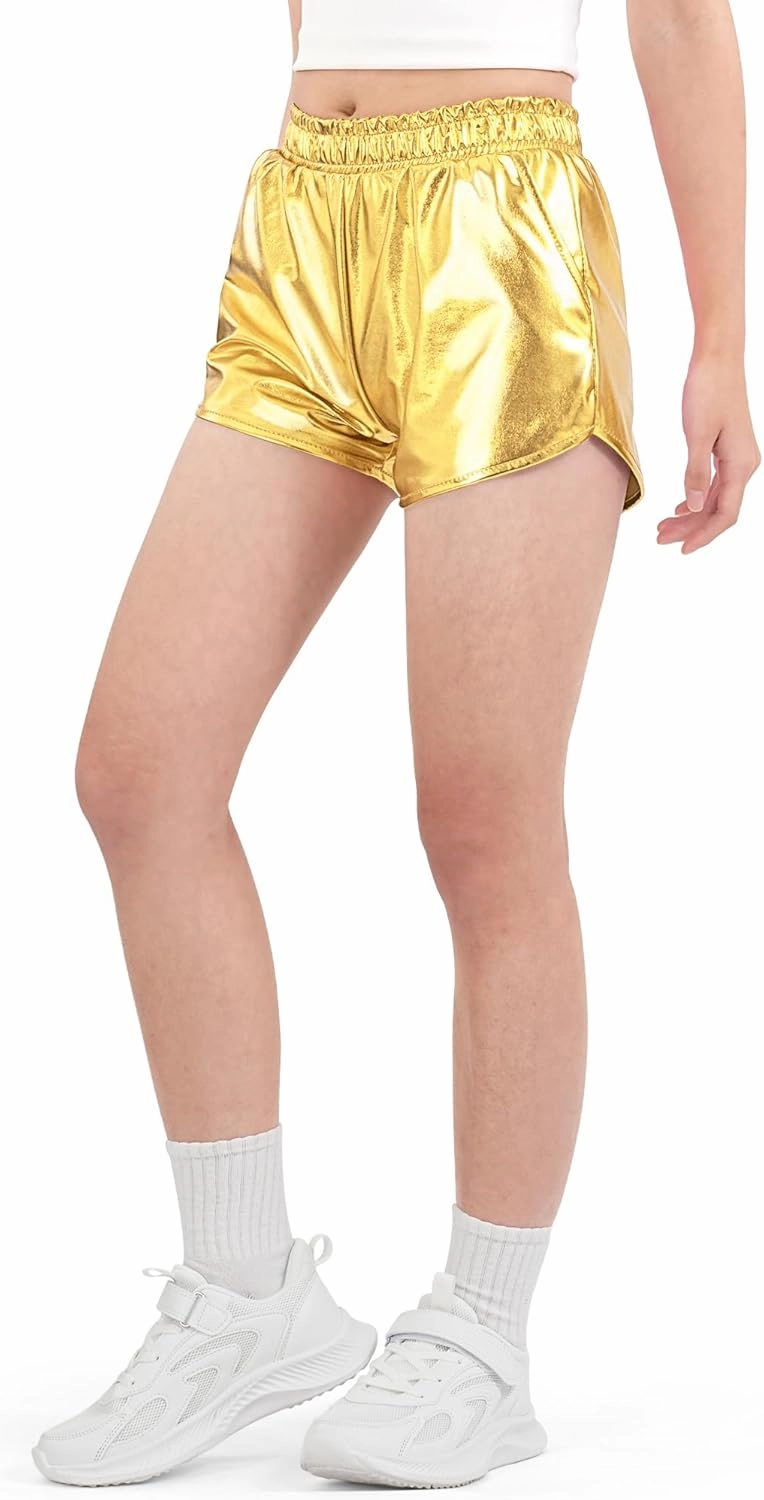 BOOPH Girls Metallic Shorts Kids Sparkly Dance Outfits Shiny Hot Pants Athletic Shorts for Girls