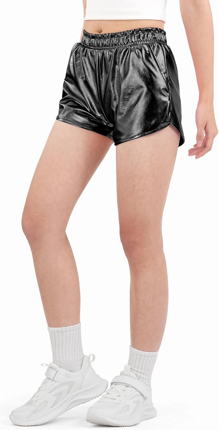 BOOPH Girls Metallic Shorts Kids Sparkly Dance Outfits Shiny Hot Pants Athletic Shorts for Girls