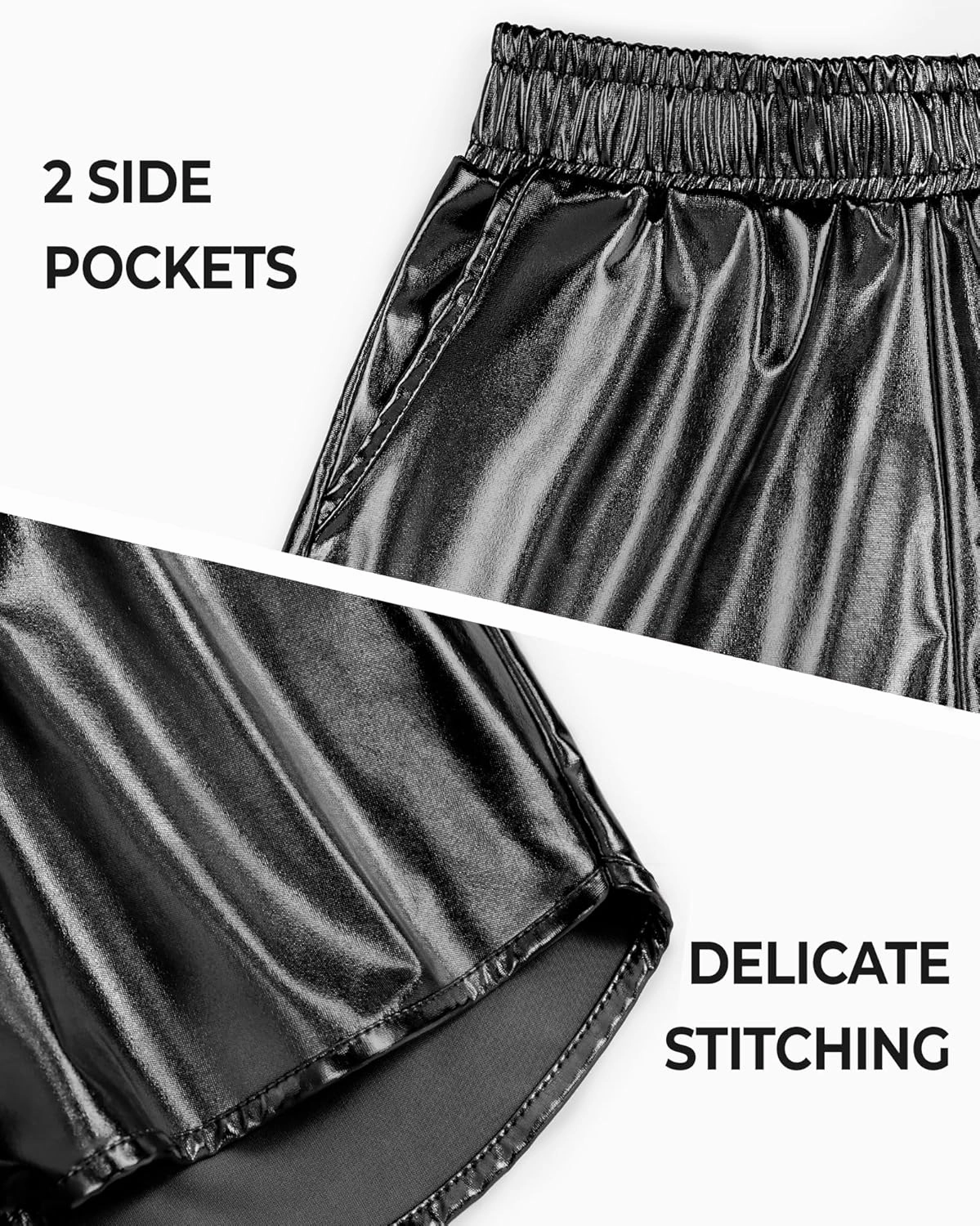 BOOPH Girls Metallic Shorts Kids Sparkly Dance Outfits Shiny Hot Pants Athletic Shorts for Girls