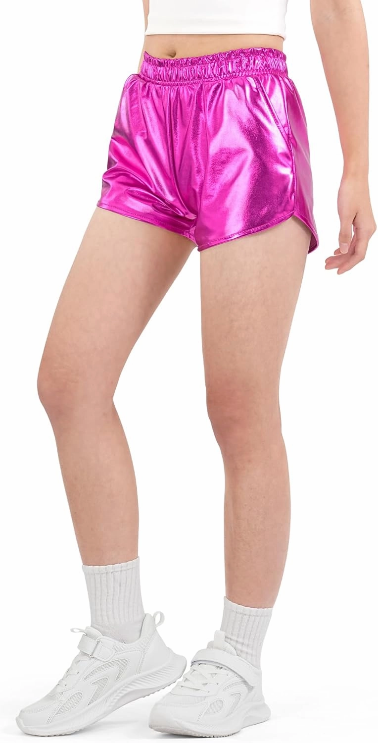 BOOPH Girls Metallic Shorts Kids Sparkly Dance Outfits Shiny Hot Pants Athletic Shorts for Girls