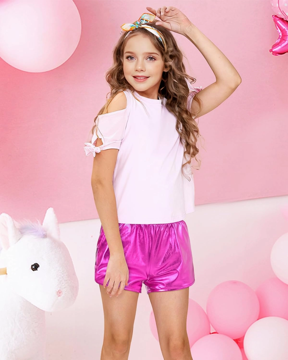 BOOPH Girls Metallic Shorts Kids Sparkly Dance Outfits Shiny Hot Pants Athletic Shorts for Girls