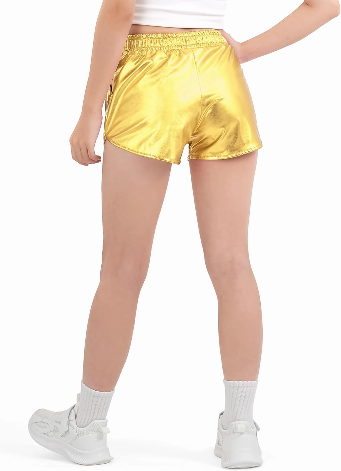 BOOPH Girls Metallic Shorts Kids Sparkly Dance Outfits Shiny Hot Pants Athletic Shorts for Girls