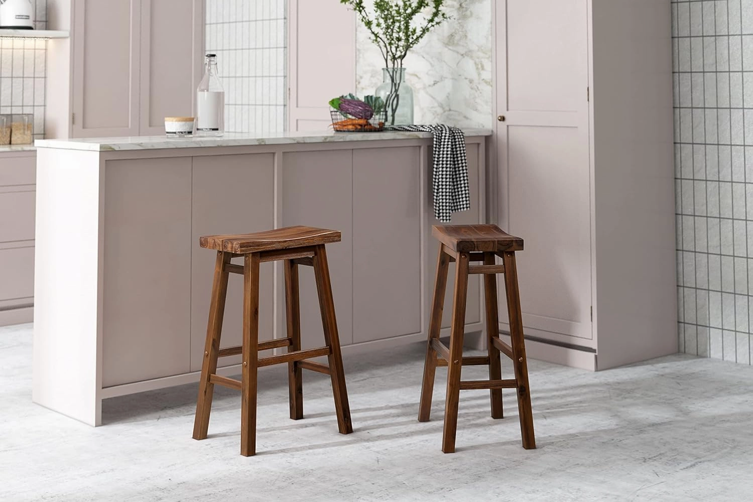 Boraam Sonoma Backless Saddle Kitchen Bar Stool - Chestnut Wire-Brush - Set of 2