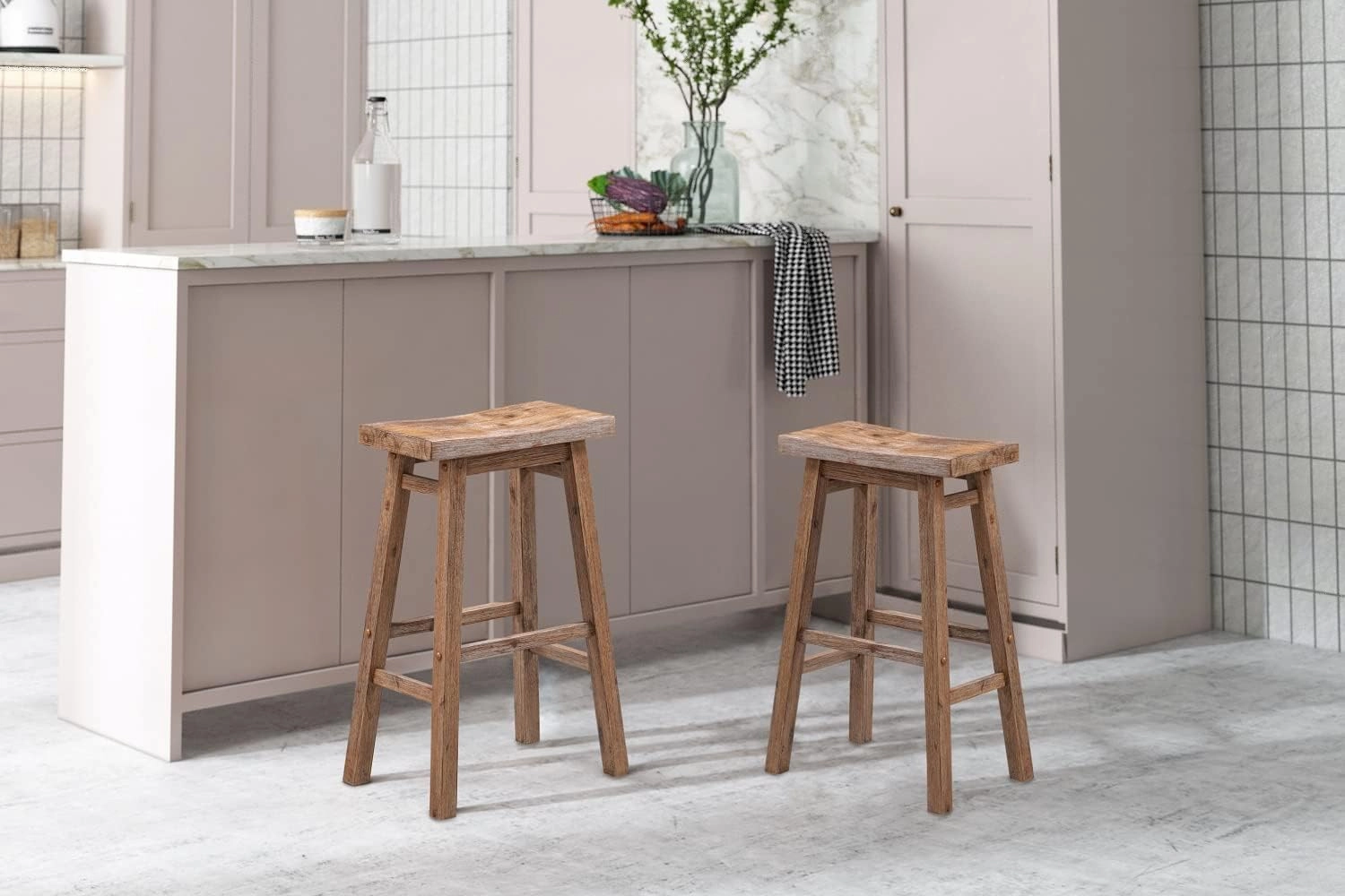 Boraam Sonoma Backless Saddle Kitchen Bar Stools - Barnwood Wire-Brush - Set of 2